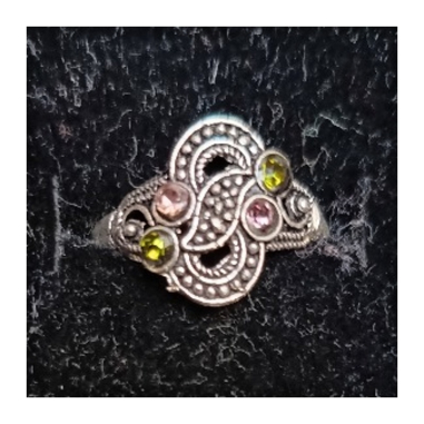 Orientální kovový prsten s barevnými kamínky 1