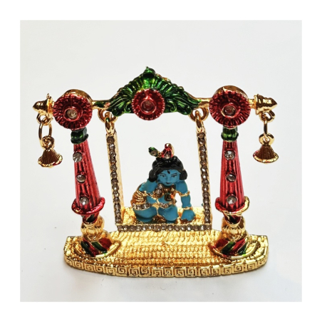 Malý Krišna na houpačce, murti pozlacená