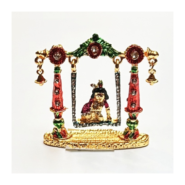 Malý Krišna na houpačce, murti pozlacená