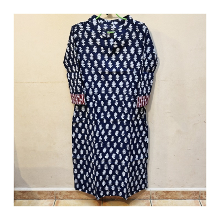 Dámská kurta modrá, 3/4 rukáv s bordurou, M/38