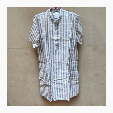 Kurta pánská pruhy, stojáček, kr. rukáv, béžová, S/M