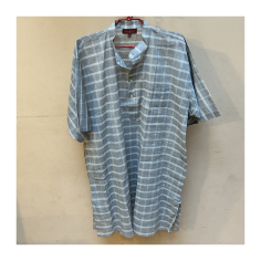 Kurta pánská bílé pruhy šedá, stojáček, kr. rukáv