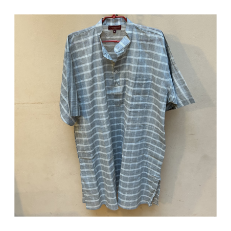 Kurta pánská bílé pruhy šedá, stojáček, kr. rukáv