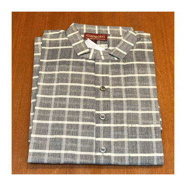 Kurta pánská bílé pruhy šedá, stojáček, kr. rukáv