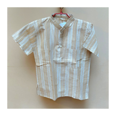 Kurta pánská/chlapecká béžová, stojáček, kr. rukáv, S