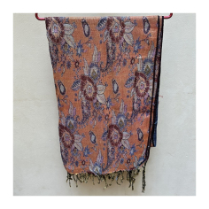 Čadar květinový vzor 20 % vlna, hnědý/zelený