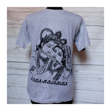 Tričko Rádha Krishna šedé a žluté, vel. M