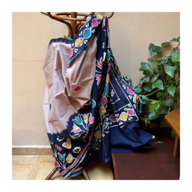 Sárí bavlna batikované béžové / vínové / bordó