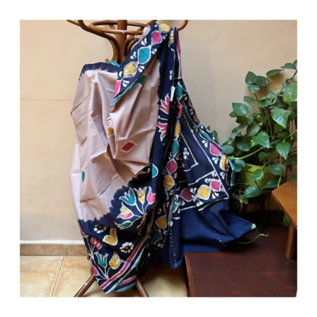 Sárí bavlna batikované béžové / vínové / bordó