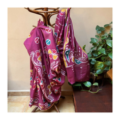 Sárí bavlna batikované béžové / vínové / bordó 2