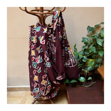 Sárí bavlna batikované béžové / vínové / bordó