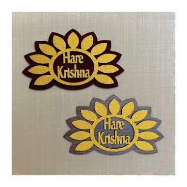 Dřevěná nálepka Haré Krishna, angl./sanskrt