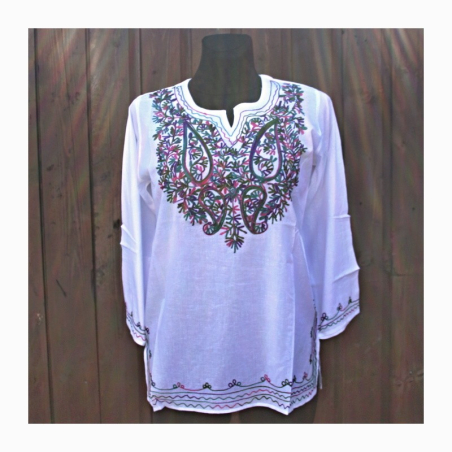 Dámská kurta bílá vyšívaná barevně, dl. rukáv