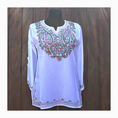 Dámská kurta bílá vyšívaná barevně, dl. rukáv