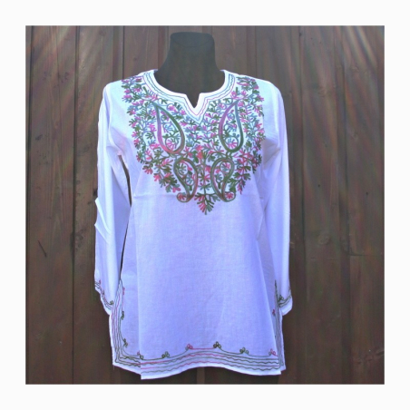 Dámská kurta bílá vyšívaná barevně, dl. rukáv