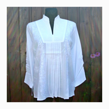 Dámská kurta bílá vyšívaná, dl. rukáv, L