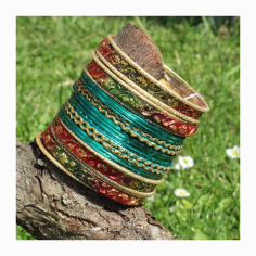 Náramky sada 48 ks zlatá-zelená-červená