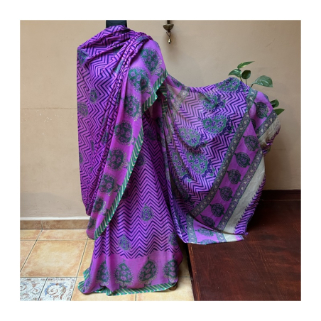 Sárí viskóza růžová-fialová-zelená