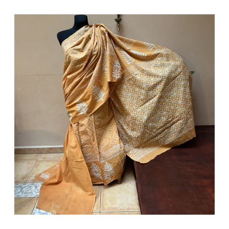 Sárí bavlna ruční tisk oranžové s látkou na čolí