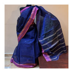 Sárí bavlna tm. modrá-tm. růžová-béžová