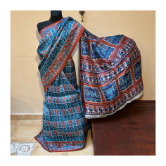 Sárí hedvábí cihlová-modrá