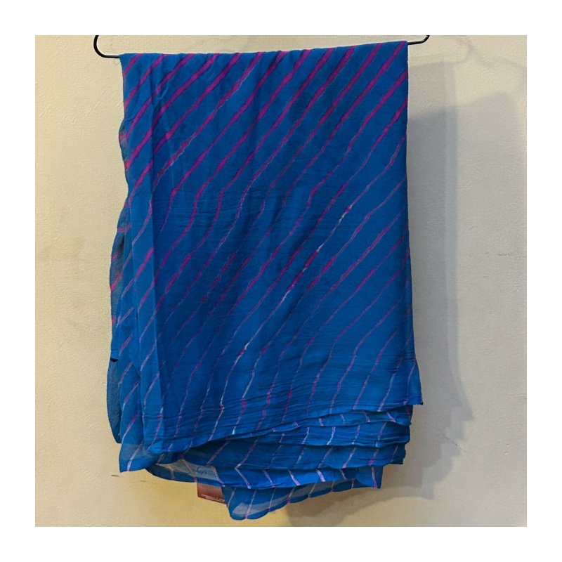 Sárí viskóza modré s červenými šikmými pruhy