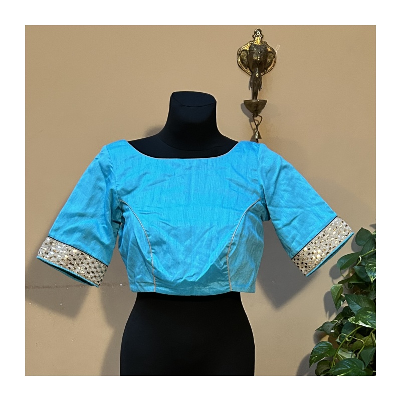 Sárí viskóza béžová-modrá s blúzkou/čolí