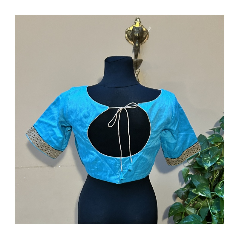 Sárí viskóza béžová-modrá s blúzkou/čolí