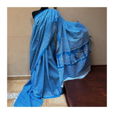 Sárí bavlna modrá-bílá s látkou na čolí