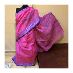 Sárí bavlna-polyester růžová-modrá s pruhy