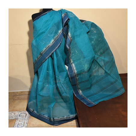 Sárí bavlna-polyester zelená zlatá