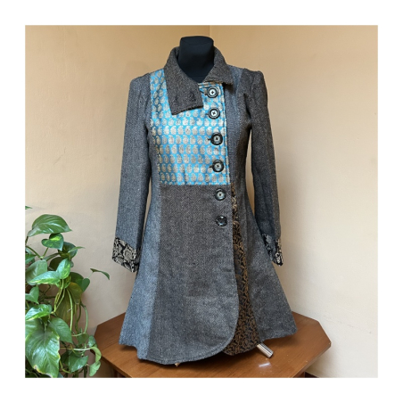 Kabát tvíd s brokátem 80% vlna, 20% bavlna, S/M