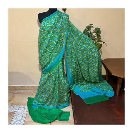 Sárí šifonové zelené s látkou na čolí