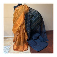 Sárí bavlna oranžová - tmavě modrá