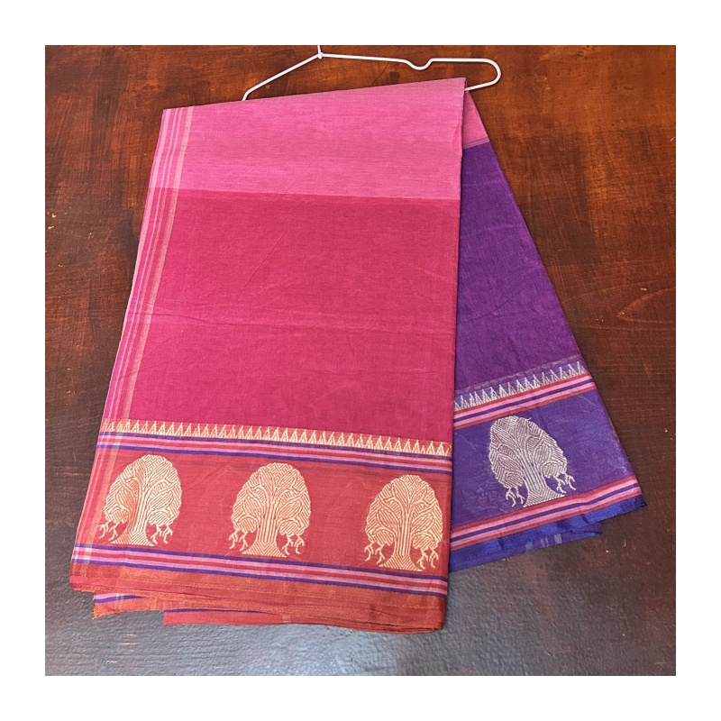 Sárí bavlna tkaný vzor, bordó / růžová / zelená