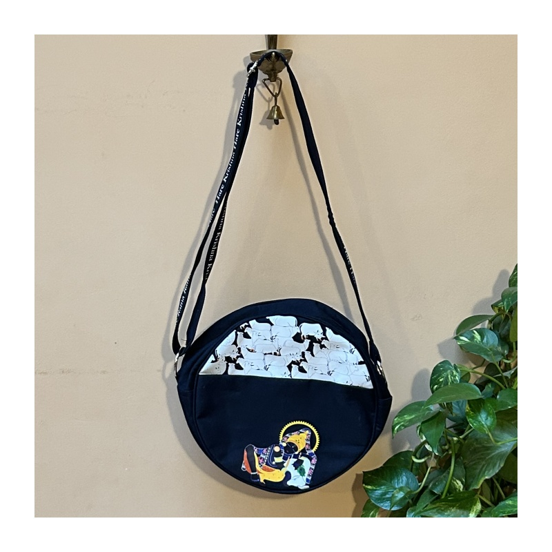 Kabelka přes rameno kruhová tmavě modrá, pr. 28 cm