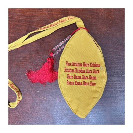 Japa pytlík vyšívaný hořčicový Krišna s Jašódou, vel. M, L