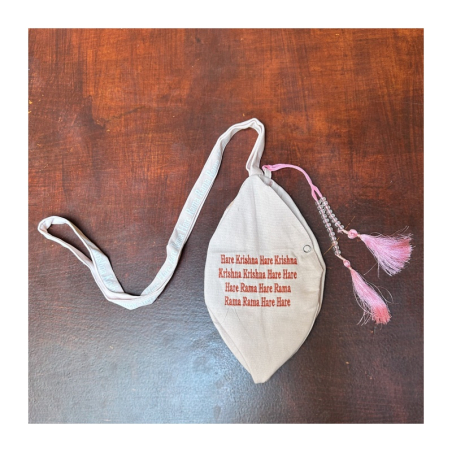 Japa pytlík vyšívaný růžový Krišna s Rádhou, vel. M, L