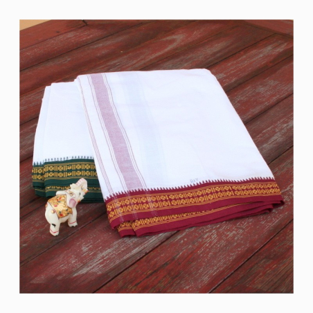 Dhotí bordó pruhy, bordó a zelená bordura