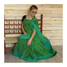 Sárí šifonové zelené s látkou na čolí 2