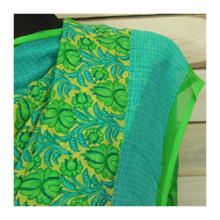 Sárí šifonové zelené s látkou na čolí