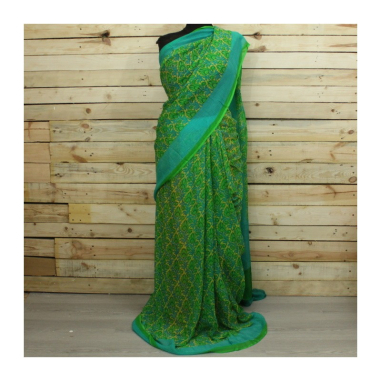 Sárí šifonové zelené s látkou na čolí