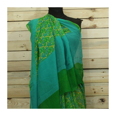 Sárí šifonové zelené s látkou na čolí