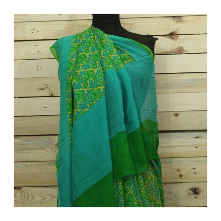 Sárí šifonové zelené s látkou na čolí