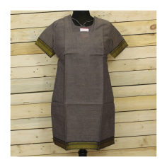 Dámská kurta s bordurou hnědá, kr. rukáv, S