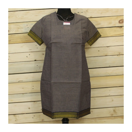 Dámská kurta s bordurou hnědá, kr. rukáv, S