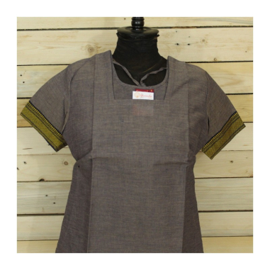 Dámská kurta s bordurou hnědá, kr. rukáv, S