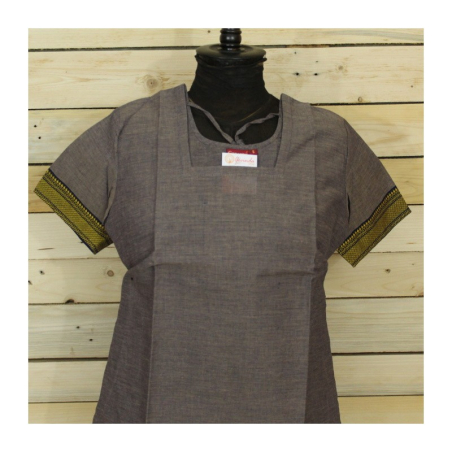 Dámská kurta s bordurou hnědá, kr. rukáv, S