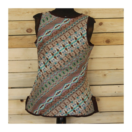 Top potisk pruhy hnědo tyrkysový, M/L