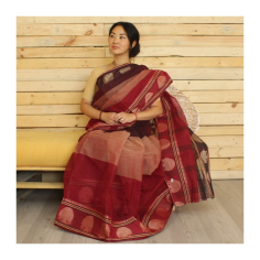 Sárí bavlna tkaný vzor, bordó / růžová / zelená